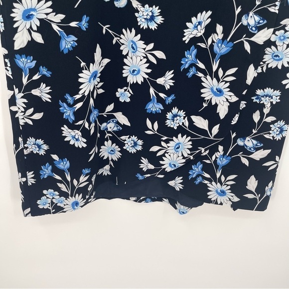 Ann Taylor NWT Women’s Blue Floral Skirt Tulip Hem Wrap-look Zip Midi size 14 - Picture 3 of 10